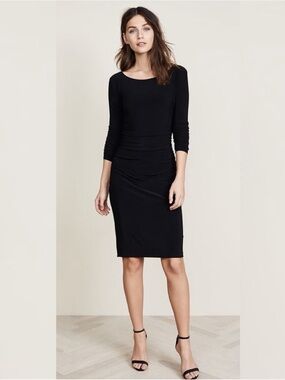 NWT Norma Kamali long sleeve shirred dress size M black